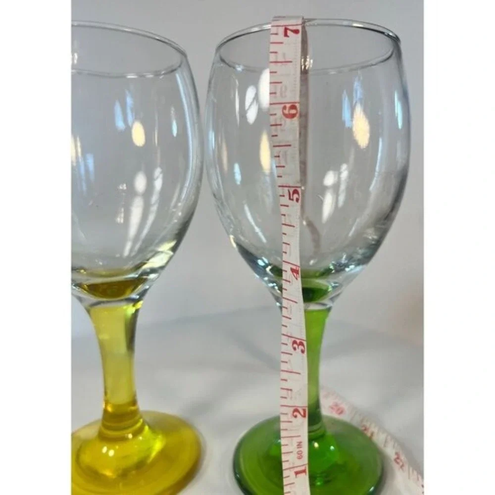 Clear 8oz Glasses Set Of 2 Stemware Goblet Yellow Green Stems Barware Wine decor